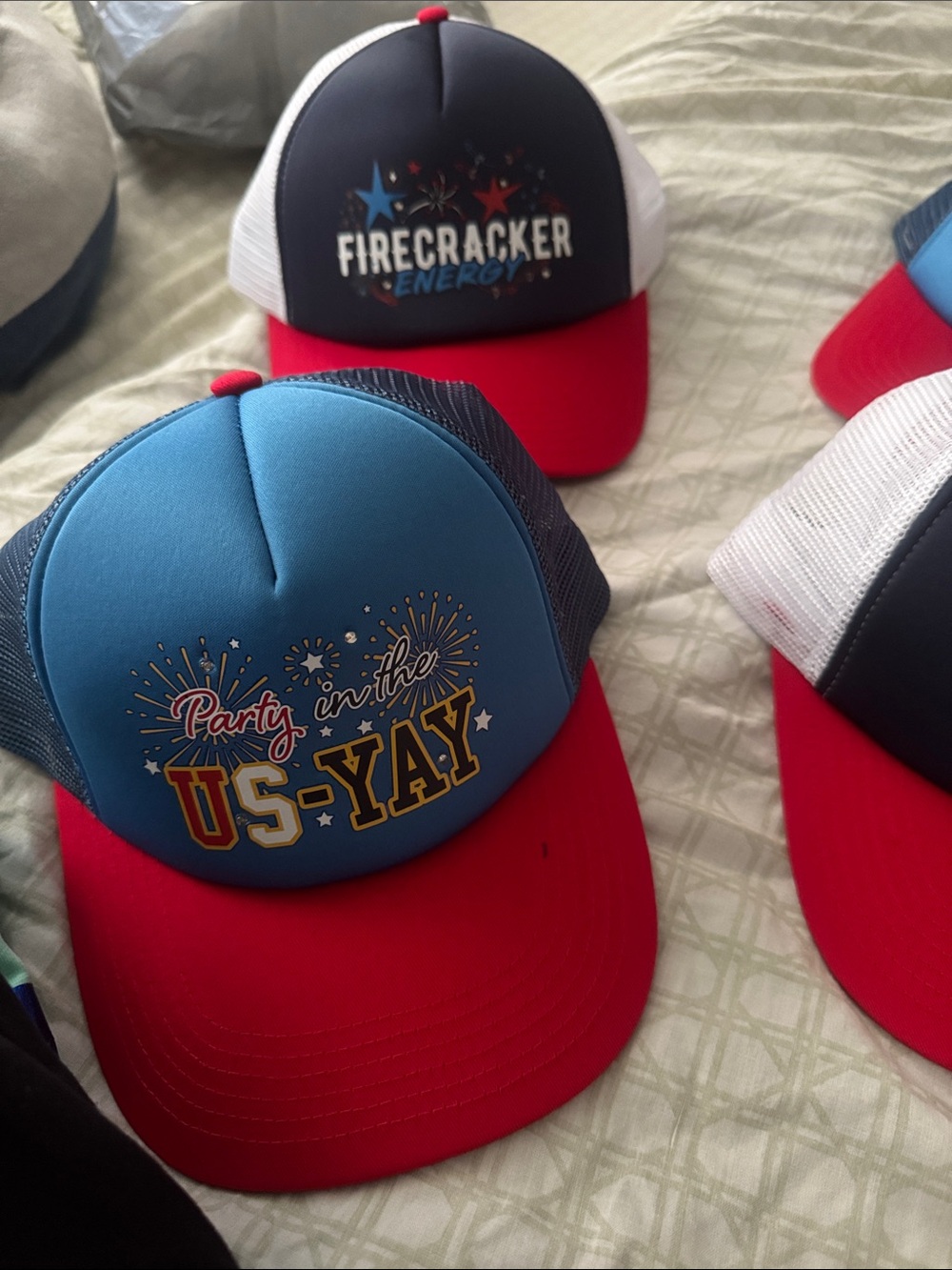Kids 'Party in the US-Yay' Blue & Red Trucker Hat light up